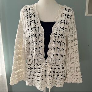 Liz Claiborne Crochet Cardigan Large Whimsical y2k Cottagecore Coquette Boho
